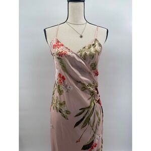Lulus Pink Floral Satin Midi Dress Womens Medium Adjustable Straps V-Neck